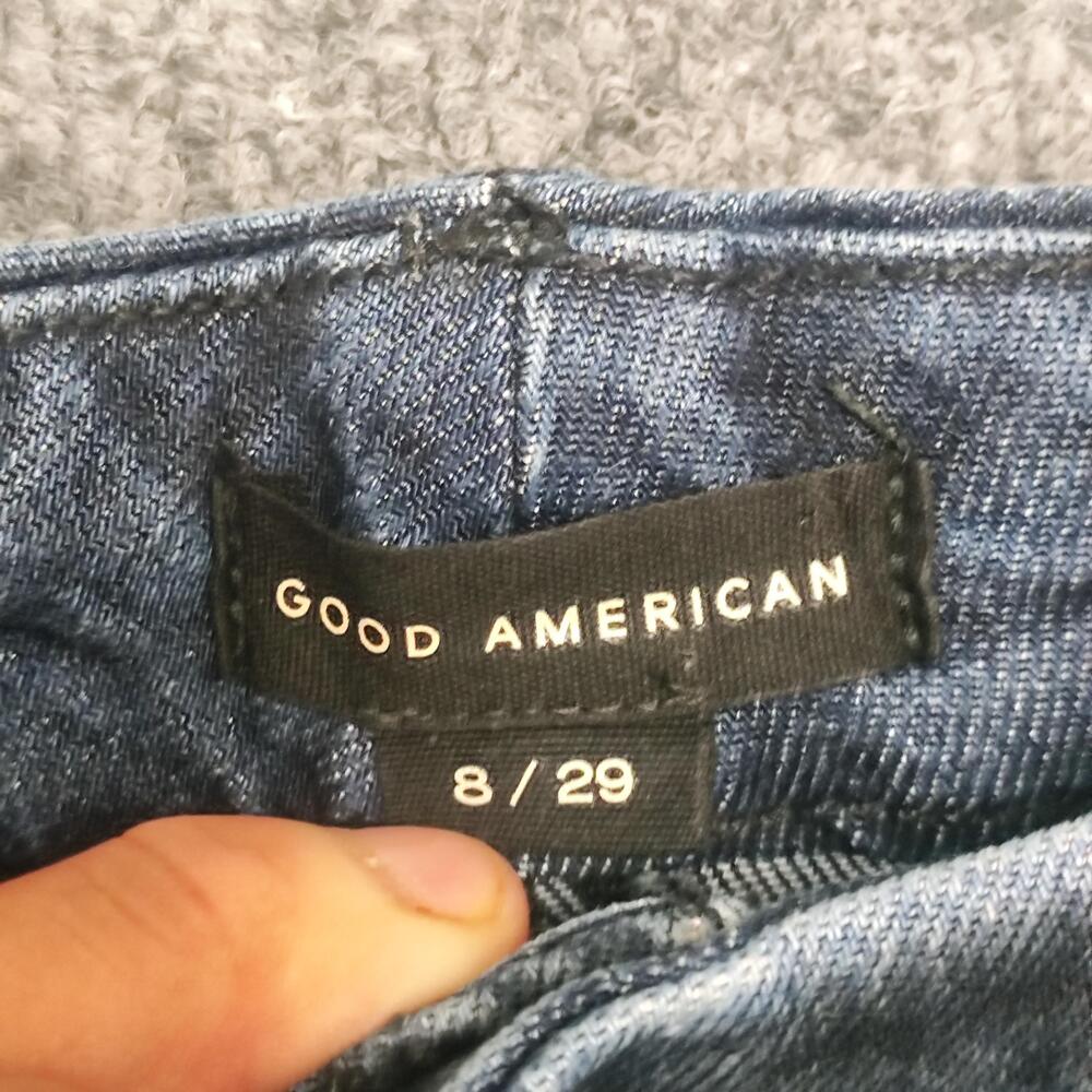 Good American Good Boy Straight Jeans Womens 8/29 Blue High Rise Slit Denim - Picture 9 of 13